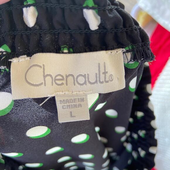 Chenault Womens Blouse Size Large Black White Green Stripe Polka Dot Top NEWZ - Picture 4 of 7